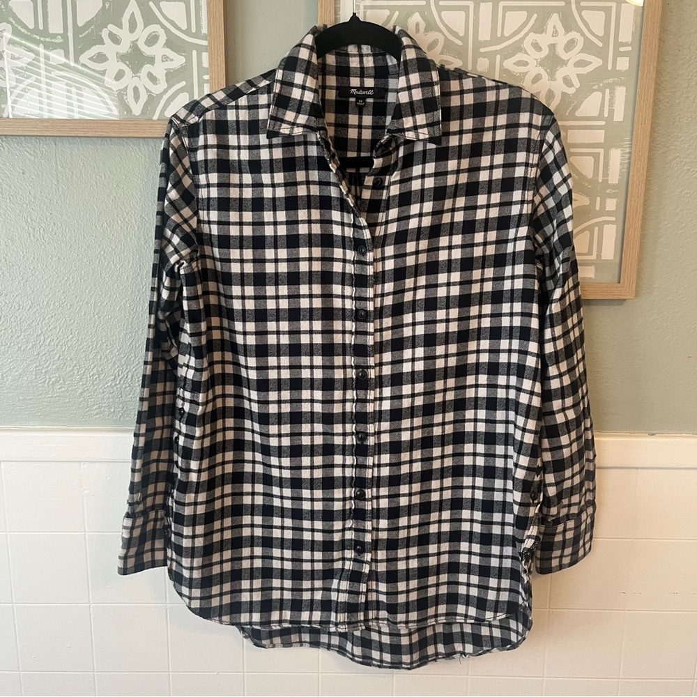 Madewell Black and White Plaid Button-Up Flannel Shirt sz XS